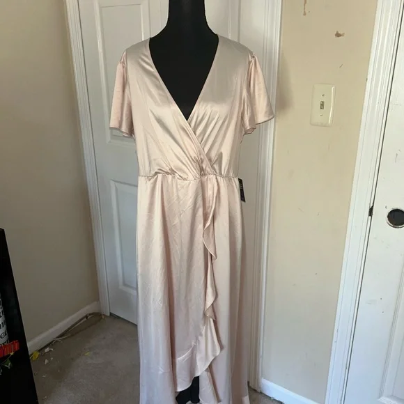 Torrid Pink and Gold Asymmetrical Wrap Gown - Picture 1 of 6